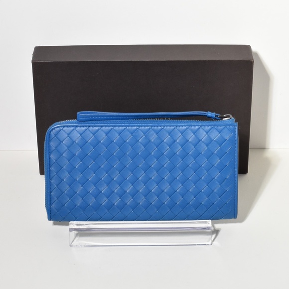 Bottega Veneta Aqua Intrecciato Nappa Leather Zip Wallet Blue - Picture 2 of 10
